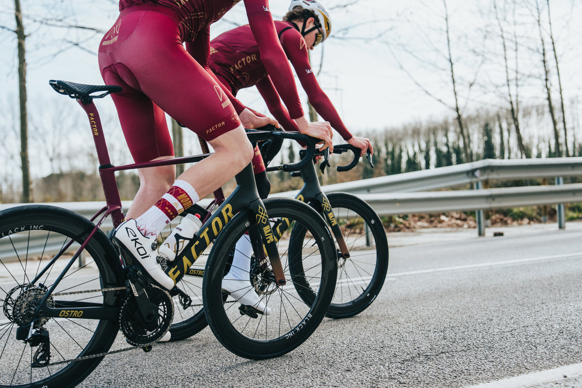 DeFeet EVO Jet Aero socks worn by Modern Adventure Pro Cycling team rider