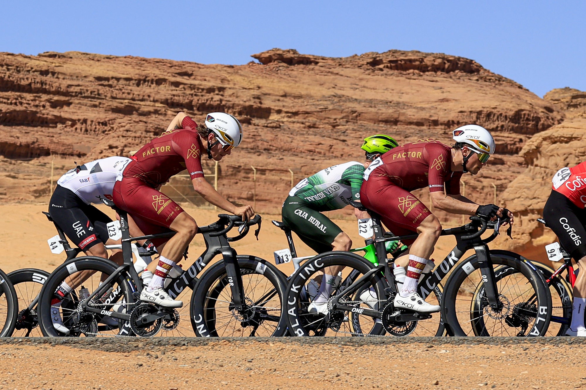 DeFeet EVO Jet Aero cycling socks worn by Modern Adventure Pro Cycling racers in the desert